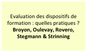 Evaluation des dispositifs de formation : quelles pratiques ?
Broyon, Oulevay, Rovero, Stegmann & Strinning