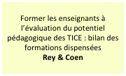Former les enseignants à l’évaluation du potentiel pédagogique des TICE : bilan des formations dispensées 
Rey & Coen