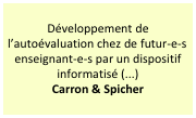 Développement de l’autoévaluation chez de futur-e-s enseignant-e-s par un dispositif informatisé (...)
Carron & Spicher