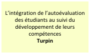 L’intégration de l’autoévaluation des étudiants au suivi du développement de leurs compétences
Turpin