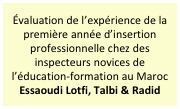 Évaluation de l’expérience de la première année d’insertion professionnelle chez des inspecteurs novices de l’éducation-formation au Maroc 
Essaoudi Lotfi, Talbi & Radid