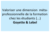 Valoriser une dimension  méta-professionnelle de la formation chez les étudiants (...)
Goyette & Lebel