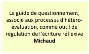 Le guide de questionnement, associé aux processus d'hétéro-évaluation, comme outil de régulation de l'écriture réflexive
Michaud