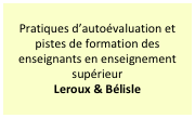 Pratiques d’autoévaluation et pistes de formation des enseignants en enseignement supérieur
Leroux & Bélisle