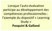 Lorsque l’auto-évaluation participe au développement des compétences professionnelles : l’exemple du dispositif « Learning Study »
Pasquini & Galland